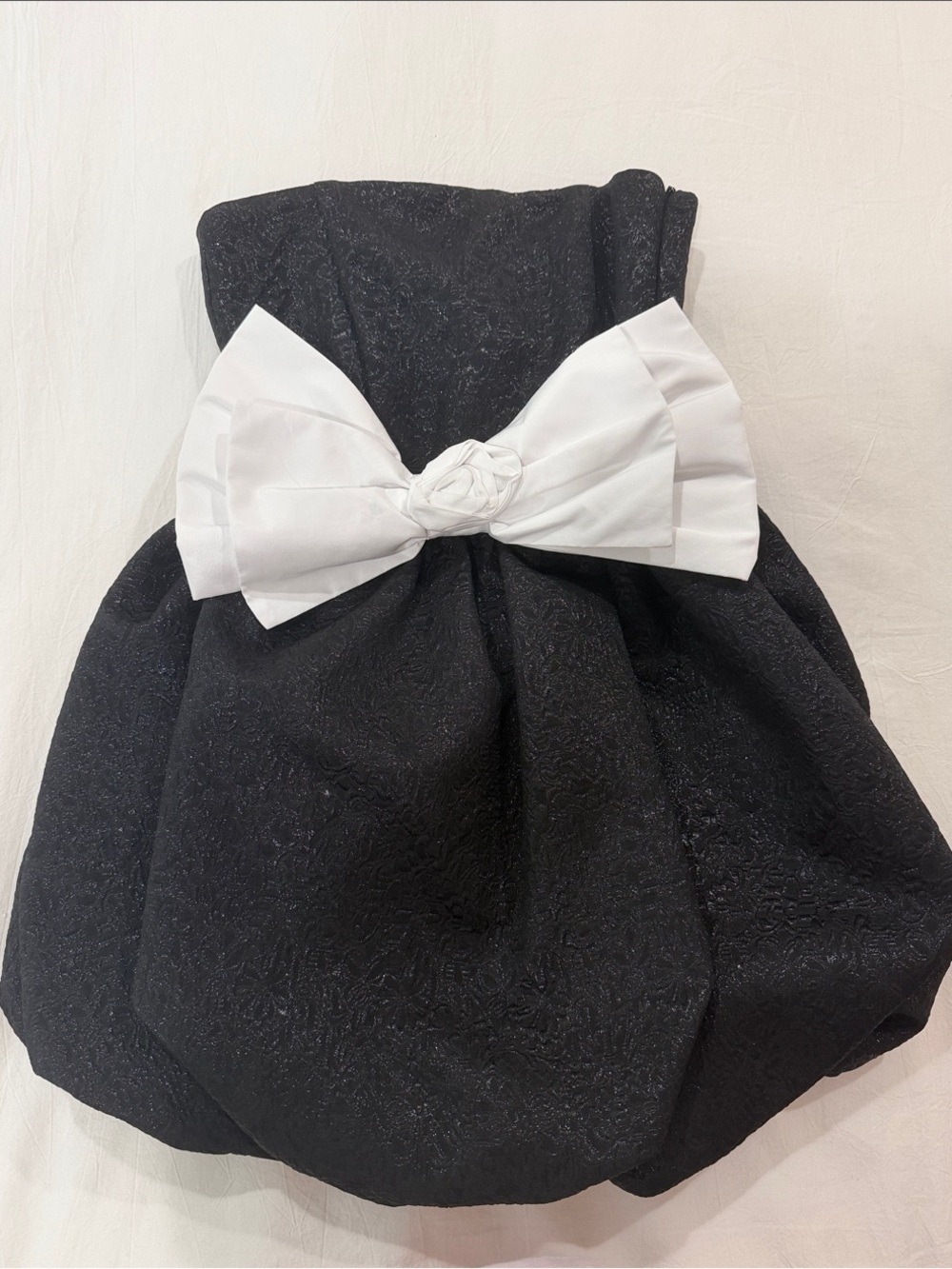 Zara Black Strapless Cocktail Dress with White Bow Accent